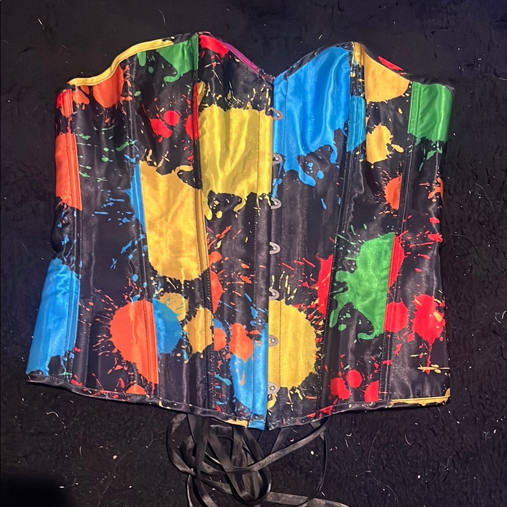 Multicolor Paint-Splash Corset Top